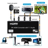 8K 60Hz HDMI 2.1 Audio Extractor Video Converter 4K 120Hz Support 7.1 CH Dolby Atmos Digital 3.5mm R