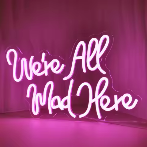 We're All Mad Here Neon Sign Unique LED Wall Art for Home Bar Bedroom Gaming Room Decor Mad Hatter P