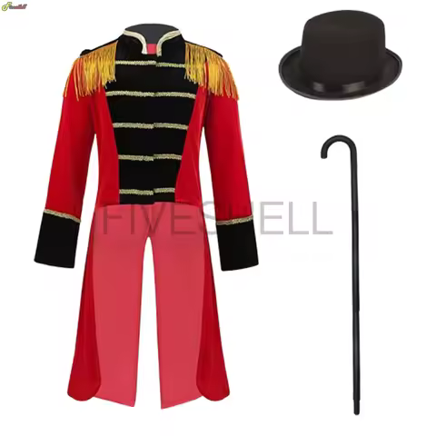 Adult Men Cosplay Red Circus Ringmaster Costume Long Sleeve Tassels Tailcoat Jacket Halloween Cospla