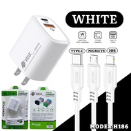 H186 UNIVERSAL QUICK MACARON FAST CHARGER COMPATIBLE FOR MICRO ANDROID V8 TYPE C IOS DUAL OUTPUT