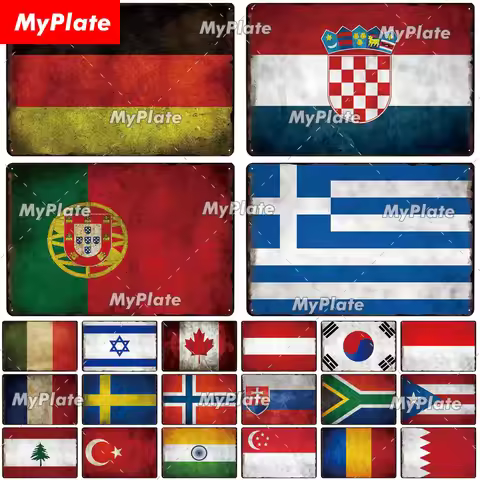 [MyPlate] National Flag Metal Sign Vintage Plaque Tin Sign Home Decor Bar Sign Germany/Portugal/Fran