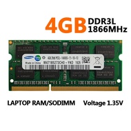 Samsung 4GB RAM DDR3L 1866MHz หน่วยความจำแล็ปท็อป PC3L-14900S 204Pin SODIMM 1.35V DDR3โมดูลหน่วยความจำ RAM
