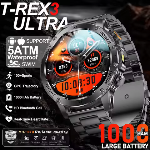 New T-Rex 3 Ultra Military Grade 1000mAh Battery Smart Watch 5ATM Waterproof HD AMOLED Flashlight Sp
