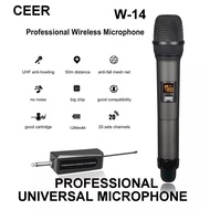 CEER W14 UHF Single Channel Wireless Microphone Handheld 50 Meters Chargeable Receiver Dynamic Mic for Karaoke Party KTV