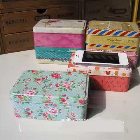 Exquisite Double-Sided Fresh Pattern Stationery Box Cans Christmas Candy Storage Tank Sundries Save 