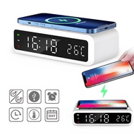 LUKEN Upgrade Digital Alarm Clock Wireless Charger Temperature And Humidity LED Electronic Clock Display Table Clock With Night Light