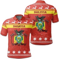 Bolivian flag map 3D printed men's polo shirt Bolivian boy short sleeved fashionable coat polo shirt