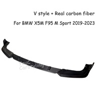 X5M F95 V Style Real Carbon Fiber Front Lip For BMW X5M Series F95 2019-2023 Front Bumper Diffuser 3
