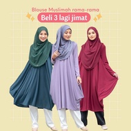 Tunic Lovisa Blouse Muslimah Labuh Baggy Kembang Bawah Lutut Hitam Biru Maroon Pink Grey Purple Emer