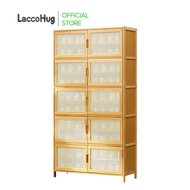 LACCOHUG Bamboo Storage Cabinet 2Doors 4/6/8/10Layers Rattan Rak Kasut Bookcase Cabinet Storage
