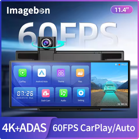 Imagebon H70 Plus 11.4″ 4K ADAS Dash Cam 60FPS Wireless Car Play & Android Auto Dual Recording Night