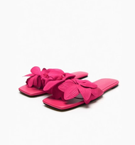 ZARAˉ 2024 Summer New Womens Shoes Rose Red Flower Decoration Sheep Leather Flat Sandals Flat Heel C