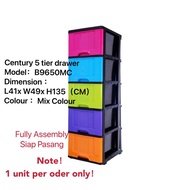 B9650MC Century 5Tiers Plastic Drawer 9650MC / CENTURY 9650 Storage Big Cabinet Multi Color / BIG Dr