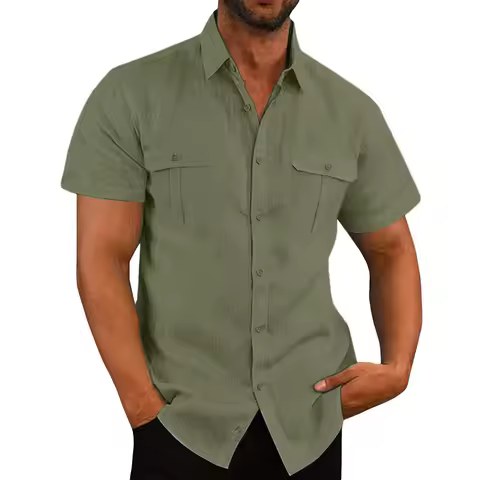 Shirts for Men Handmade Shirt Man Double Pocket Shirt Short Sleeve Men Shirt Linen Shirts for Men Me
