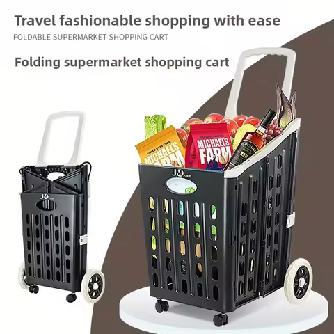 Collapsible Shopping Cart Heavy Duty Foldable Grocery Carrier with Swivel Wheels for Supermarket Hom