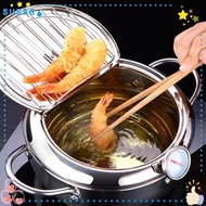 SUSSG Deep Fryer Pot, Japanese with Lid Tempura Fryer Pan, Thickened Thermometer Stainless Steel Oil
