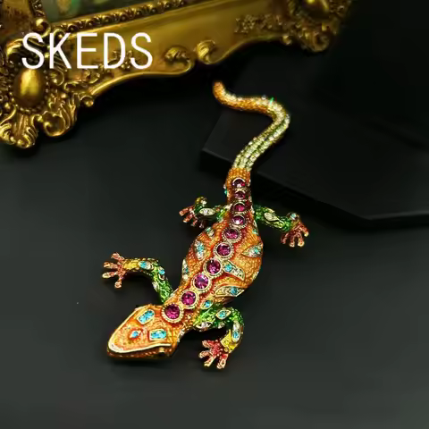SKEDS Classic Women Men Vintage Crystal Lizard Badges Brooch Fashion Baroque Boutique Shining Pin Fo