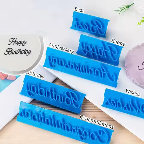 6pcs Cake Baking Molds Alphabet Letter Words Cookie Press Stamp Embosser Cutter Fondant Mould Happy 