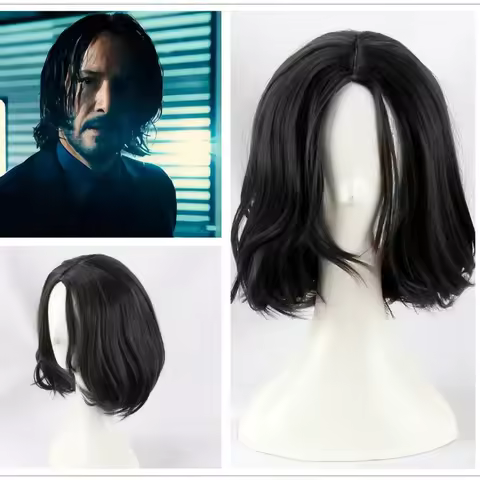 Halloween mens John Wick cosplay black synthetic wig Snape role play black hair costumes Keanu wig