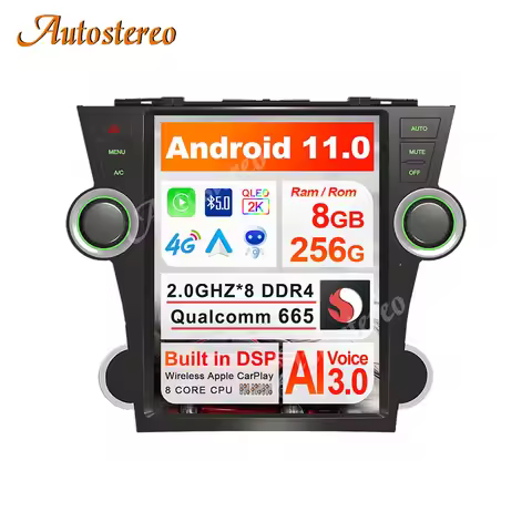 Carplay Android Car GPS Navigation For Toyota Highlander 2007-2013 Tesla Style Auto Radio Stereo Hea