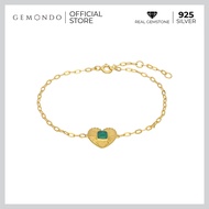 Gemondo สร้อยข้อมือเงินแท้ 925 ชุบทอง 22K ประดับอัญมณีคาลซิโดนีย้อมเขียวหลังเต่า ดีไซน์ทรงหัวใจ