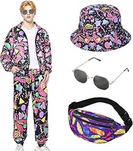 80s 90s Men's Costume, Retro Tracksuit Set with Glasses, Fishing Hat, Fashion Disco Clothing Outfit