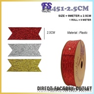 2.5CM/3.8CM/9M PLASTIC SHINY RIBBON/RIBEN BERKILAT/RIBEN HANTARAN/GLITER RIBBON/RIBBON BOUQUET BOX R