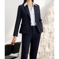 G2000 (With Pants + Matching Skirt) Women's Navy Blue Suit Folded Sleeves SLIM FIT Women Blazer Wome