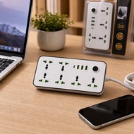 🔥 Stock Clearance 6 Way Universal Power Extension Socket 3 USB + Type-C 2M Extension Plug 2000W Surg