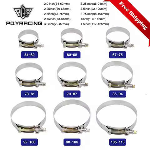 2" 2.25" 2.5" 3" 3.5" Inch T Bolt Clamp T Hose Pipe Clamp Stainless Steel T-Bolt Turbo Silcone Hose 