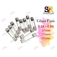 5pcs Glass Fuse 0.1A 0.16A 0.2A 0.25A 0.3A 0.315A 0.5A 0.7A 0.75A 0.8A 250V - 20mm /25mm / 30mm