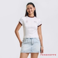 Penshoppe Goal Getter Striped Ringer Graphic T-Shirt For Women [Tshirt, T shirt]