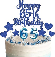 Gyufise 15Pcs Happy 65th Birthday Cake Topper Set with Heart Star Glitter Cheers to 65 Years Cake Pi