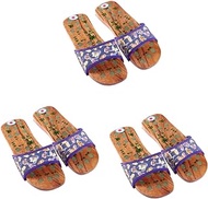 FRCOLOR 3 Pairs Magnetic Massage Slippers Non Skid Slippers for Women Pressure Relief Foot Slippers Reflexology Slippers for Women Acupressure Reflexology Slippers Font Overshoes Wooden