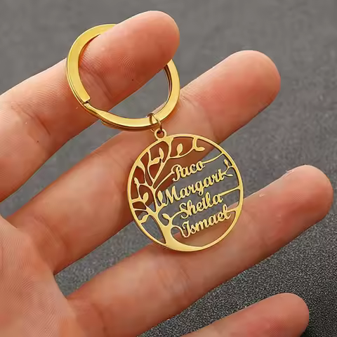 Tree of Life Keychain Customized 1-6 Names Fashion Round Stainless Steel Personality Keyring Gifts f