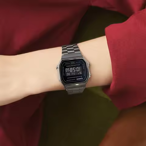 CASIO A168WGG-1B Retro Small Square Quartz Watch Reverse Display Waterproof Steel Band Fashion Daily