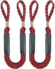 Boat Accessories 2PCS Dock Lines 3FT Premium Bungee Boat Lines (Red+Black, 3Feet)