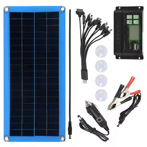 A74E-300W Solar Panel 12V 5V Dual USB Controller Waterproof Monocrystalin Solar Cells Battery