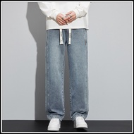 Mens Straight Cut Jeans Seluar Denim Potongan Longgar Men Casual Trend Loose Buggy Drawstring Straig