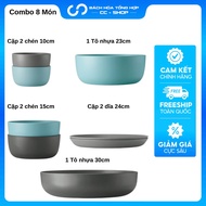 Combo 8 Piece dishes, melanin bowls, Royal VKB household utensils - Dutch brand