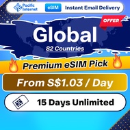 Pacific Internet Global Travel eSIM High Speed Data 15 Days 1.5GB + Unlimited Data | Email Delivery
