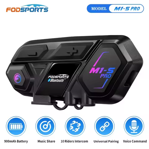 Fodsports M1-S Pro Motorcycle Intercom Bluetooth Helmet Headset 10 Riders 2000M Communicator BT Inte