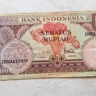 Uang Kertas Lama Indonesia seri Bunga 100 Rupiah 1959 circulated...3.