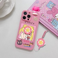 OPPO F19 Pro A94 5G Reno5 F Reno5 Lite F7 F9 F11 F11 Pro F17 Reno5 4G Reno5 5G F5 A73 2020 F17 Pro A93 Reno4 F Cute Sailor Moon Phone Case with Holder Lanyard
