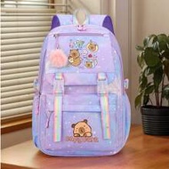 Cute Capybara Soft Nylon Backpack - Lightweight, Large Capacity, Plush Ball Decor, Suitable For Scho