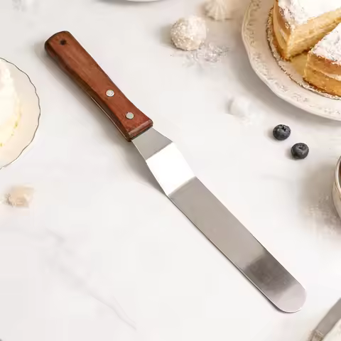 Icing Spatula, Stainless Steel Offset Cake Spatula with Wood Handle, Cake Decorating Spatula for Piz