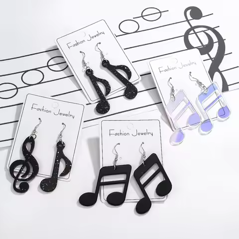WELBACK Acrylic Music Notes Stud Earring Black White Musical Note Dangle Earring Jewelries for Women