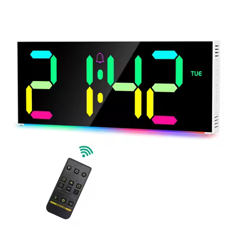 ORIA Digital Wall Clock 12" Large Display RGB Colorful Alarm Clock with Remote Control for Living Ro