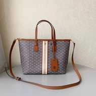 Chris精品代購 美國Outlet Tory Burch TB 新款 帆布購物袋 斜背包 獨特外型設計 空間大 咖啡色