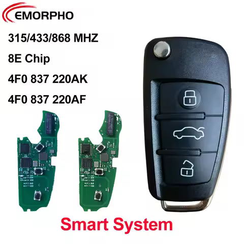 EMORPHO 3 Buttons 4F0837220AK 4F0837220AF 4F0 837 220AF Smart Fob Flip Key 8E Chip 315 434 868 MHZ F